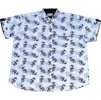 Pánská košile Pánská košile Kamro bílá s potiskem černých lebek krátký rukáv 7XL - 12XL Kamro - 8XL
