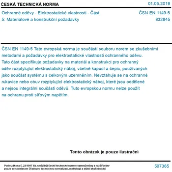 ČSN EN 1149-5 - Ochranné oděvy - Elektrostatické vlastnosti - Část 5: Materiálové a konstrukční požadavky - Tisk