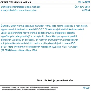 ČSN ISO 2854 - Statistická interpretace údajů. Odhady a testy středních hodnot a rozptylů - Tisk