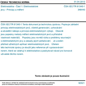 ČSN IEC/TR 61340-1 - Elektrostatika - Část 1: Elektrostatické jevy - Principy a měření - Tisk