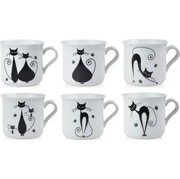 Sada 6 ks porcelánových hrnků z limitované edice, černé KOČKY - 6*465 ml