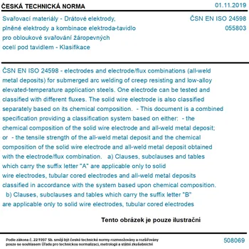 Příslušenství ke svářečce ČSN EN ISO 24598 - Svařovací materiály - Drátové elektrody, plněné elektrody a kombinace elektroda-tavidlo pro obloukové svařování žáropevných ocelí pod tavidlem - Klasifikace - Tisk