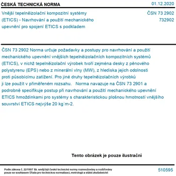 ČSN 73 2902 - Vnější tepelněizolační kompozitní systémy (ETICS) - Navrhování a použití mechanického upevnění pro spojení ETICS s podkladem - Tisk
