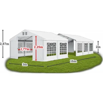 Zahradní stan Párty stan 3x16x2m střecha PVC 560g/m2 boky PVC 500g/m2 konstrukce LÉTO Bílá Šedá Šedá