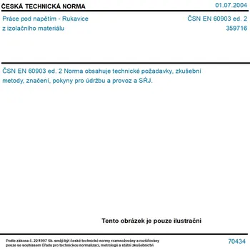 ČSN EN 60903 ed. 2 - Práce pod napětím - Rukavice z izolačního materiálu - Tisk