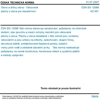 ČSN EN 12588 - Olovo a slitiny olova - Válcované plechy z olova pro stavebnictví - Tisk