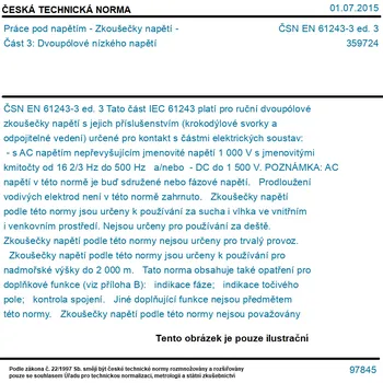 ČSN EN 61243-3 ed. 3 - Práce pod napětím - Zkoušečky napětí - Část 3: Dvoupólové nízkého napětí - Tisk