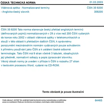 Slovník ČSN 35 9200 - Vláknová optika - Normalizované termíny - Anglicko-český slovník - Tisk