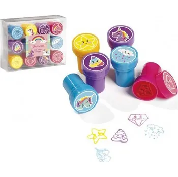 Dětské razítko Razítka 12ks samobarvící plast jednorožec v krabičce 12x9cm