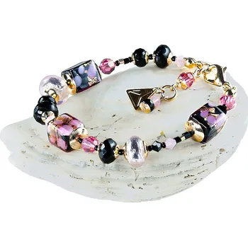 Náramek Lampglas Náramek Sakura Cubes s 24karátovým zlatem a ryzím stříbrem v perlách Lampglas