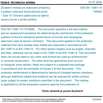 ČSN EN 13381-10 - Zkušební metody pro stanovení příspěvku k požární odolnosti konstrukčních prvků - Část 10: Ochrana aplikovaná na tažený ocelový prvek o plném průřezu - Tisk