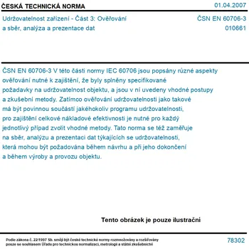 ČSN EN 60706-3 - Udržovatelnost zařízení - Část 3: Ověřování a sběr, analýza a prezentace dat - Tisk