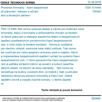 ČSN 73 4400 - Prevence kriminality - řízení bezpečnosti při plánování, realizaci a užívání škol a školských zařízení - Tisk