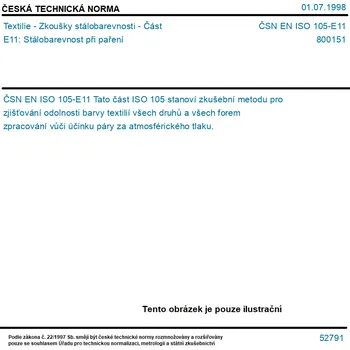 ČSN EN ISO 105-E11 - Textilie - Zkoušky stálobarevnosti - Část E11: Stálobarevnost při paření - Tisk