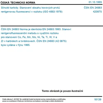 ČSN EN 24883 - Slinuté karbidy. Stanovení obsahu kovových prvků rentgenovou fluorescencí v roztoku (ISO 4883:1978) - Tisk