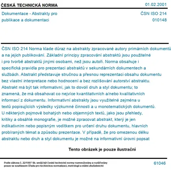 ČSN ISO 214 - Dokumentace - Abstrakty pro publikace a dokumentaci - Tisk