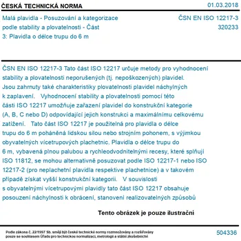 ČSN EN ISO 12217-3 - Malá plavidla - Posuzování a kategorizace podle stability a plovatelnosti - Část 3: Plavidla o délce trupu do 6 m - Tisk