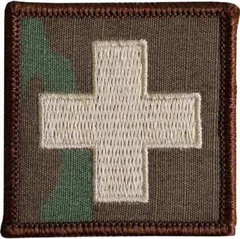 Nášivka zdravotník KŘÍŽ velcro KHAKI-OCP okraj HNĚDÝ