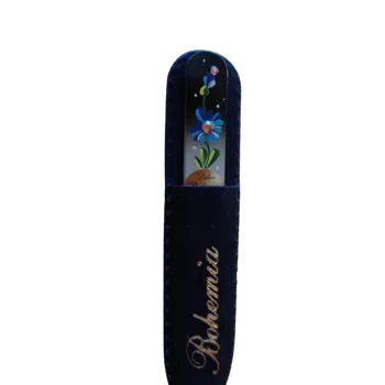 Skleněný pilníček na nehty s křišťály Swarovski Elements®, barevný podklad, modrá Květina - 90 mm