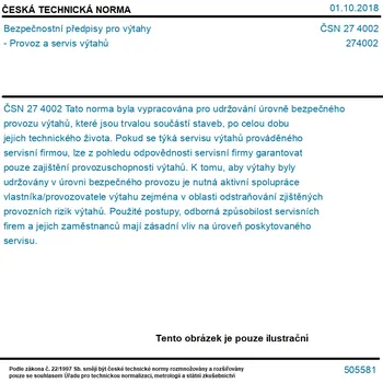 ČSN 27 4002 - Bezpečnostní předpisy pro výtahy - Provoz a servis výtahů - Tisk