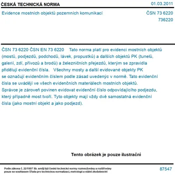ČSN 73 6220 - Evidence mostních objektů pozemních komunikací - Tisk