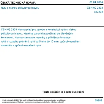 ČSN 02 2303 - Nýty s nízkou půlkulovou hlavou - Tisk