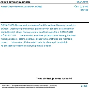 ČSN 02 3109 - Hnací klínové řemeny klasických průřezů - Tisk