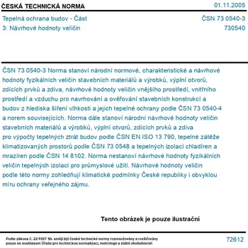 ČSN 73 0540-3 - Tepelná ochrana budov - Část 3: Návrhové hodnoty veličin - Tisk