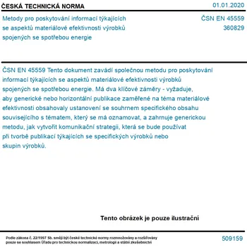 ČSN EN 45559 - Metody pro poskytování informací týkajících se aspektů materiálové efektivnosti výrobků spojených se spotřebou energie - Tisk