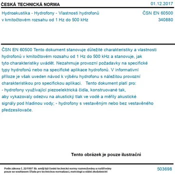 ČSN EN 60500 - Hydroakustika - Hydrofony - Vlastnosti hydrofonů v kmitočtovém rozsahu od 1 Hz do 500 kHz - Tisk