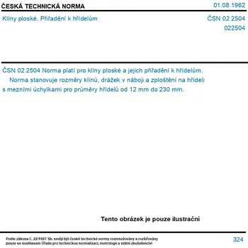 ČSN 02 2504 - Klíny ploské. Přiřadění k hřídelům - Tisk