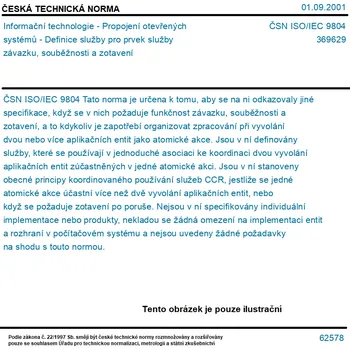ČSN ISO/IEC 9804 - Informační technologie - Propojení otevřených systémů - Definice služby pro prvek služby závazku, souběžnosti a zotavení - Tisk