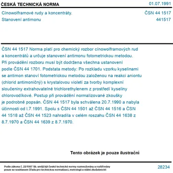 ČSN 44 1517 - Cínowolframové rudy a koncentráty. Stanovení antimonu - Tisk
