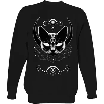 Pánská mikina Mikina bez kapuce Unisex s potiskem Witchy cat - mikina pánské