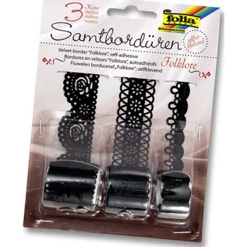 Samolepící dekorace Folia Folklore sametová krajka černá 3 m 3 ks