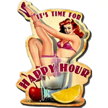 Plechová cedule Kovová nástěnná cedule Happy Hour - 32*1*45 cm