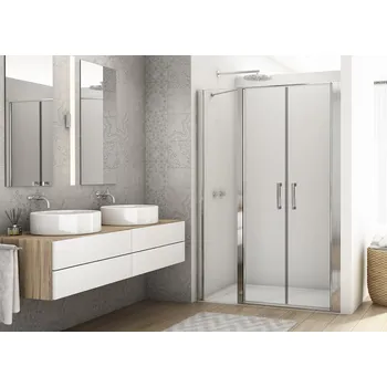 Sprchové dveře D22T32 - ATYP dvoukřídlé dveře s pevnou stěnou v rovině 150-180 cm D22T32SM250