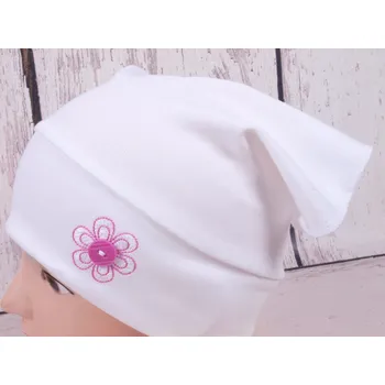 Čepice Šátek dívčí Dráče kšiltem bílý s kytičkou velikost čepic: 52-54cm (5-7 let, RDX vel.5)