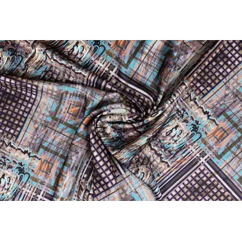 Umělé hedvábí / Silky vzorované tyrkysové čtverce