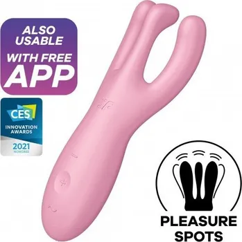Vibrátor Přikládací vibrátor Satisfyer Threesome 4 růžový, chytrý silikonový vibrátor na klitoris