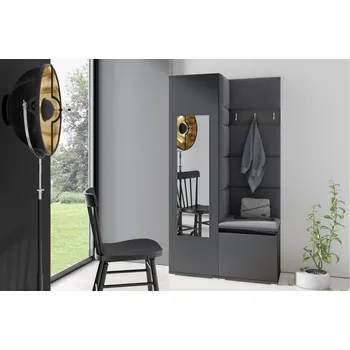 Předsíňová stěna Eka Předsíňová stěna s čalouněnými panely Trinity 13 - Grafit / Černá 2316