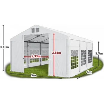 Zahradní stan Párty stan 5x6x2,5m střecha PVC 560g/m2 boky PVC 500g/m2 konstrukce ZIMA Zelená Zelená Bílá