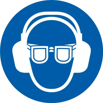 Použij ochranu zraku a sluchu ISO 7010 samolepící vinylová fólie 200 x 200 mm