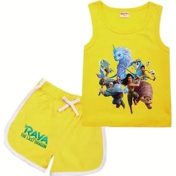 Čína Letní dvoudílná souprava tílka a šortek - Raya a poslední drak Varianta: Raya s přáteli a drakem, žlutá, Velikost: 110/3-4 roky