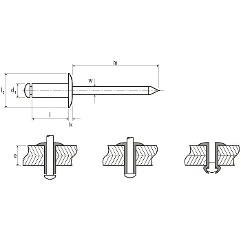 Nýt Nýt DIN 7337 Al/st 3,0 x 6 ZB Cr3+ trhací, plochá hlava / balení 500 ks