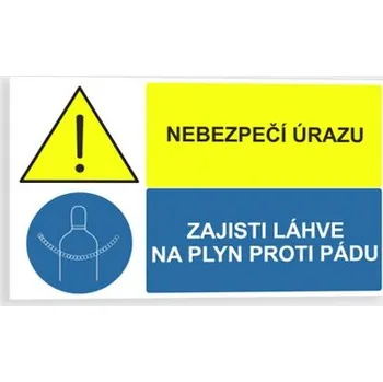 Nebezpečí úrazu Zajisti láhve na plyn proti pádu Samolepka 95 x 57 mm tl. 0.1 mm - Kód: 02229