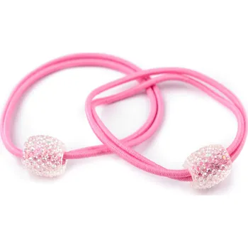 Gumička do vlasů s korálkem s broušenými kamínky - růžová