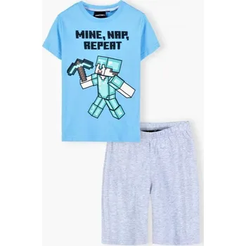 Chlapecké pyžamo OFICIÁLNÍ LICENCE Pyžamo MINECRAFT modrošedé letní krátké, vel. 128