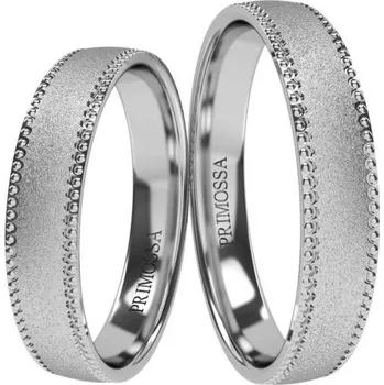 Prsten Primossa Snubní prsteny s pískováním a zdobným okrajem Primossa, bílé zlato - vzor č. 1181 Dámský prsten: 52 mm, Pánský prsten: 57mm