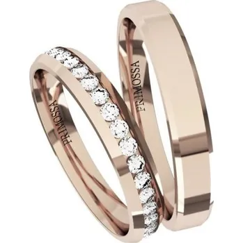 Prsten Primossa Elegantní snubní prsteny se zirkony a s reliéfem Primossa, růžové zlato - vzor č. 306 Dámský prsten: 48 mm, Pánský prsten: 53mm
